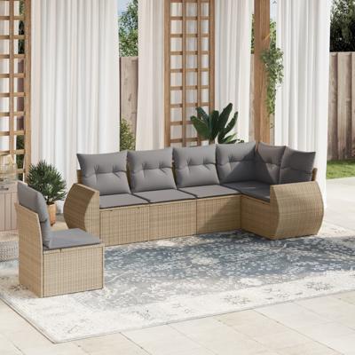 7-delige Loungeset met kussens poly rattan beige
