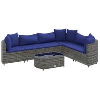 7-delige Loungeset met kussens poly rattan grijs - thumbnail