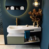 MONDIAZ RIVA 120cm badmeubel onderkast / planchet kleur Army met 1 lade. Wastafel DULCET links 1 kraangat kleur Talc. - thumbnail