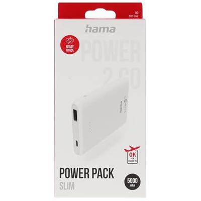 Hama Power Pack SLIM 5HD 5000mAh Uitgang: USB-A Wit