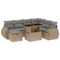 8-delige Loungeset met kussens poly rattan beige - thumbnail