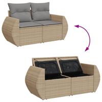 7-delige Loungeset met kussens poly rattan beige - thumbnail