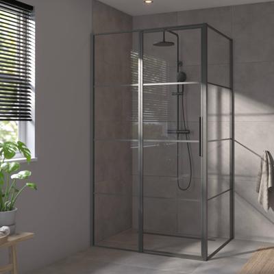 Saqu Devine industriële douchecabine met draaideur incl. antikalk 120x90x210cm mat zwart