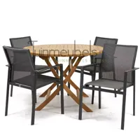 Tuinset Delia grijs stapelbaar met Milton tafel rond 110 - thumbnail
