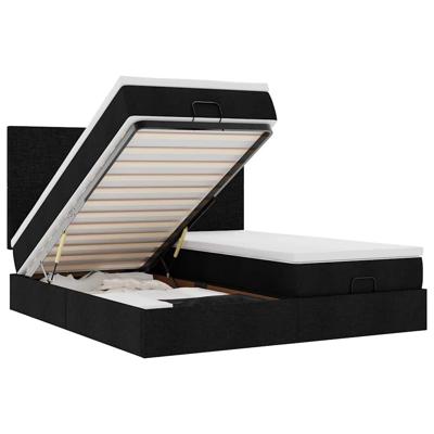 Ottoman bed met matrassen en LED's 160x200cm stof zwart - thumbnail