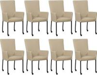 Set van 8 Taupe leren moderne eetkamerstoelen Deal - met armleuning poot vierkant zwart met wiel - Toledo Leer Mastic (taupe leer) - thumbnail