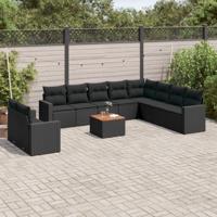 11-delige Loungeset met kussens poly rattan zwart - thumbnail