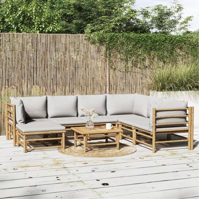 8-delige Loungeset met kussens bamboe lichtgrijs