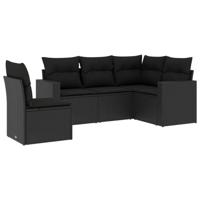 5-delige Loungeset met kussens poly rattan zwart - thumbnail