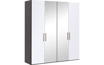 Goossens Kledingkast Easy Storage Ddk, Kledingkast 203 cm breed, 220 cm hoog, 2x glas draaideur en 2x spiegel draaideur midden