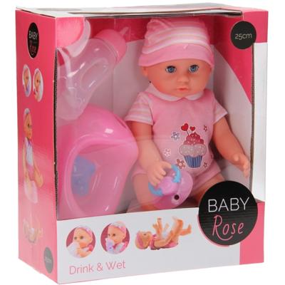 Baby Rose drink- en plaspop 25cm