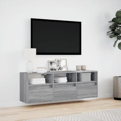 Tv-wandmeubel met LED-verlichting 130x31x45 cm grijs sonoma