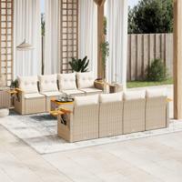 9-delige Loungeset met kussens poly rattan beige - thumbnail