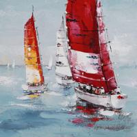 Schilderij - Handgeschilderd - Zeilboten op zee, olieverf, 100x100 cm. - thumbnail