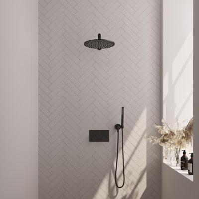 Mat Zwarte Thermostatische Regendouche Set 50 met Drukknoppen en 30 cm Douchekop