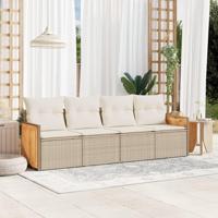 4-delige Loungeset met kussens poly rattan beige - thumbnail
