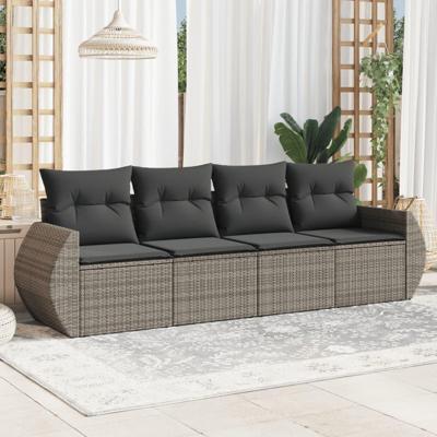 4-delige Loungeset met kussens poly rattan grijs 4-delige Loungeset met kussens poly rattan grijs