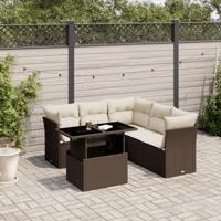6-delige Loungeset met kussens poly rattan bruin - thumbnail