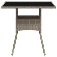 Tuintafel met glazen blad 80x80x75 cm poly rattan lichtgrijs - thumbnail