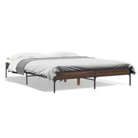 Bedframe bewerkt hout metaal bruin eikenkleur 140x200 cm - thumbnail