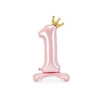 Folieballon Cijfer 1 Lichtroze Op Standaard 84cm - thumbnail