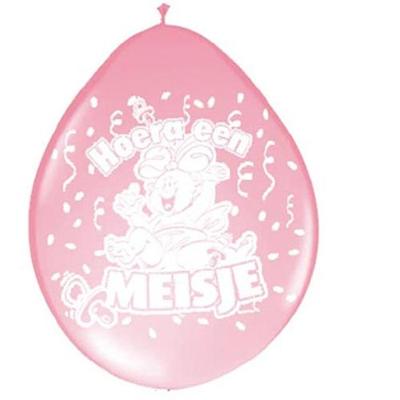 Basic Ballonnen hoera een meisje, 8st.