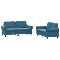 2-delige Loungeset met kussens fluweel blauw - thumbnail