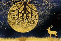 Fotobehang - Abstracte volle maan, Geel/zwart, 11 maten, inclusief behanglijm - thumbnail