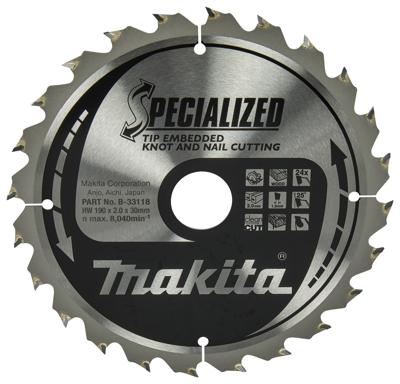 Makita Cirkelzaagblad voor Hout | Specialized: Noest/Spijker | Ø 190mm Asgat 30mm 24T - B-33118