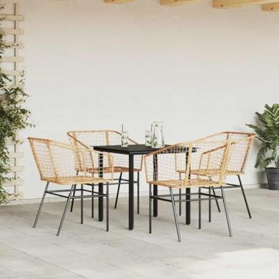 5-delige Tuinset poly rattan glas bruin