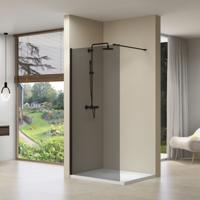 Inloopdouche Van Rijn ST01 100x200 cm Rookglas 8 mm Met Stabilisatiestang Mat Zwart - thumbnail