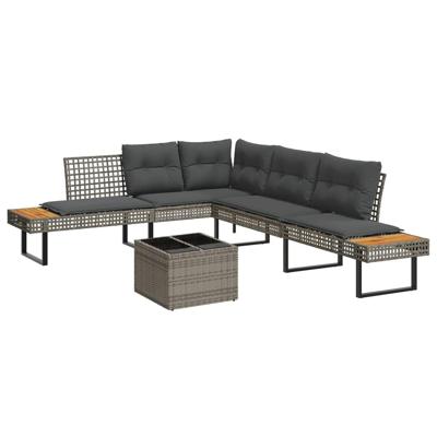 2-delige Loungeset met kussens poly rattan en glas grijs - thumbnail