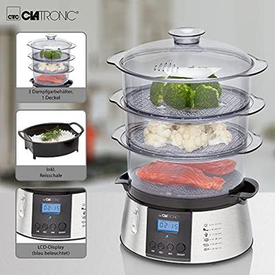 Clatronic DG3547 Stoomkoker Met display, Timerfunctie RVS, Zwart