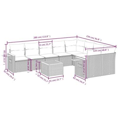 10-delige Loungeset met kussens poly rattan beige