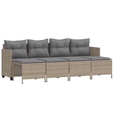 5-delige Loungeset met kussens poly rattan beige - thumbnail