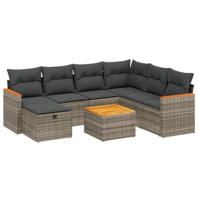 7-delige Loungeset met kussens poly rattan grijs - thumbnail
