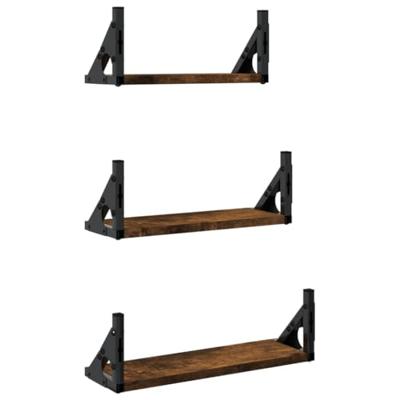 3-delige Wandschappenset bewerkt hout gerookt eikenkleurig