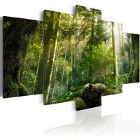 Schilderij - De Schoonheid van het Bos, 5luik , groen , premium print op canvas - thumbnail