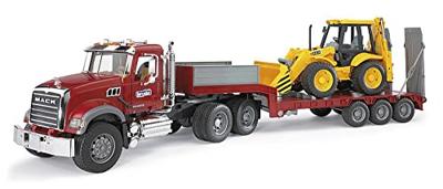 Bruder Mack Granite wagen + dieplader + JCB 4CX baggerlader
