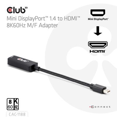 club3D CAC-1188 Mini-displayport / HDMI Adapterkabel [1x Mini-DisplayPort stekker - 1x HDMI-bus] Zwart 9 cm