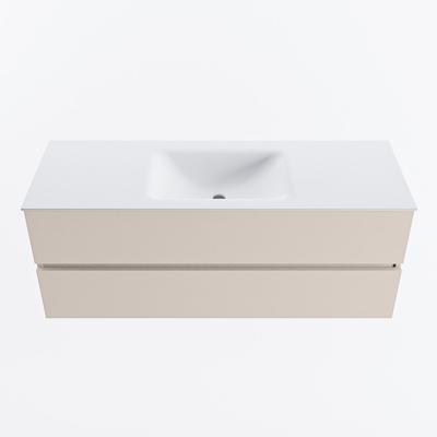 MONDIAZ VICA 130cm badmeubel onderkast Linen 2 lades. Wastafel CLOUD midden zonder kraangat, kleur Talc.