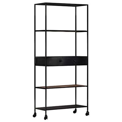 Boekenkast 80x35x180 cm ruw mangohout en ijzer