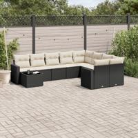 10-delige Loungeset met kussens poly rattan zwart - thumbnail