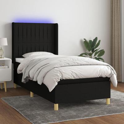 Boxspring met matras en LED stof zwart 90x190 cm