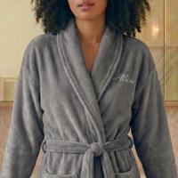 Dames badjas borduren - Grijs - S/M - thumbnail
