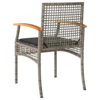 3-delige Bistroset met kussens poly rattan en acaciahout grijs - thumbnail