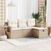 4-delige Loungeset met kussens poly rattan beige - thumbnail