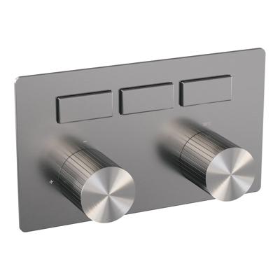 Brauer Stripe 3-weg inbouwthermostaat met drukknoppen met in- en afbouwdelen RVS-kleurig geborsteld PVD