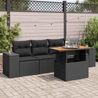 5-delige Loungeset met kussens poly rattan zwart - thumbnail