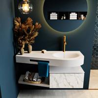 MONDIAZ RIVA 120cm badmeubel onderkast / planchet kleur carrara met 1 lade. Wastafel DULCET rechts 1 kraangat kleur Talc. - thumbnail